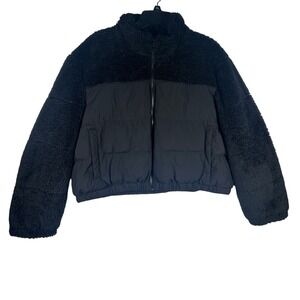 Maralyn & Me Mix Media Puffer Faux Fur Trim Jacket Black Size XXL NEW